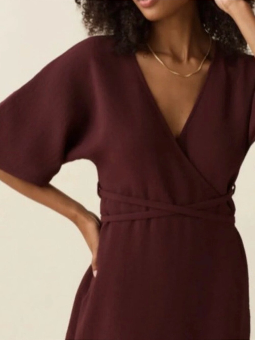 VETTA Burgundy Reversible Wrap Midi Dress in Deep Burgundy Red Wine